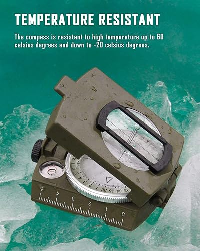 Miniatura 5 de Eyeskey Multifunctional Tactical Survival Military Compass with Lanyard  Pouch  Waterproof  Impact Resistant  Lensatic Sighting Compass for Hiking