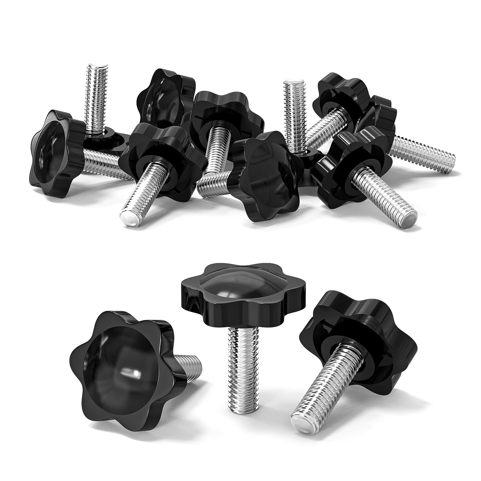 10 Pcs M8 Screws, M8 x 25mm Thread Star Knobs, Thumb Screws, Plastic Hex Shaped Clamping Knob Handle Hand Tightening Screw Knob for Umbrella Base Replacement