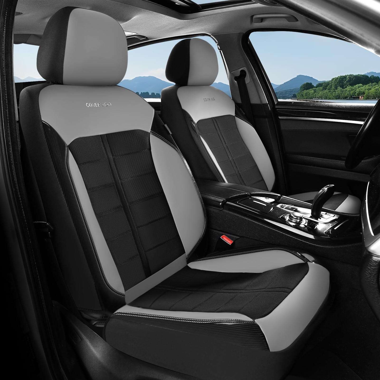 Coverado Air Mesh Seat Cover, Car Seat Cover Front Seats, 3D Breathable Seat Protectors Sports Carbon Fiber Design Airbag Compatible Comfort Universal for Most Cars, Van,Trucks, SUV, Black&amp;Grey