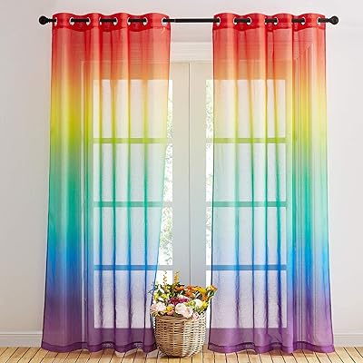 NICETOWN Tende per Interni Tende Cameretta Bambini con Sfumato Effetto Tende Semitrasparenti Moderne per Soggiorno Salotto con Anelli 2 Pezzi 140x220 CM, Arcobaleno