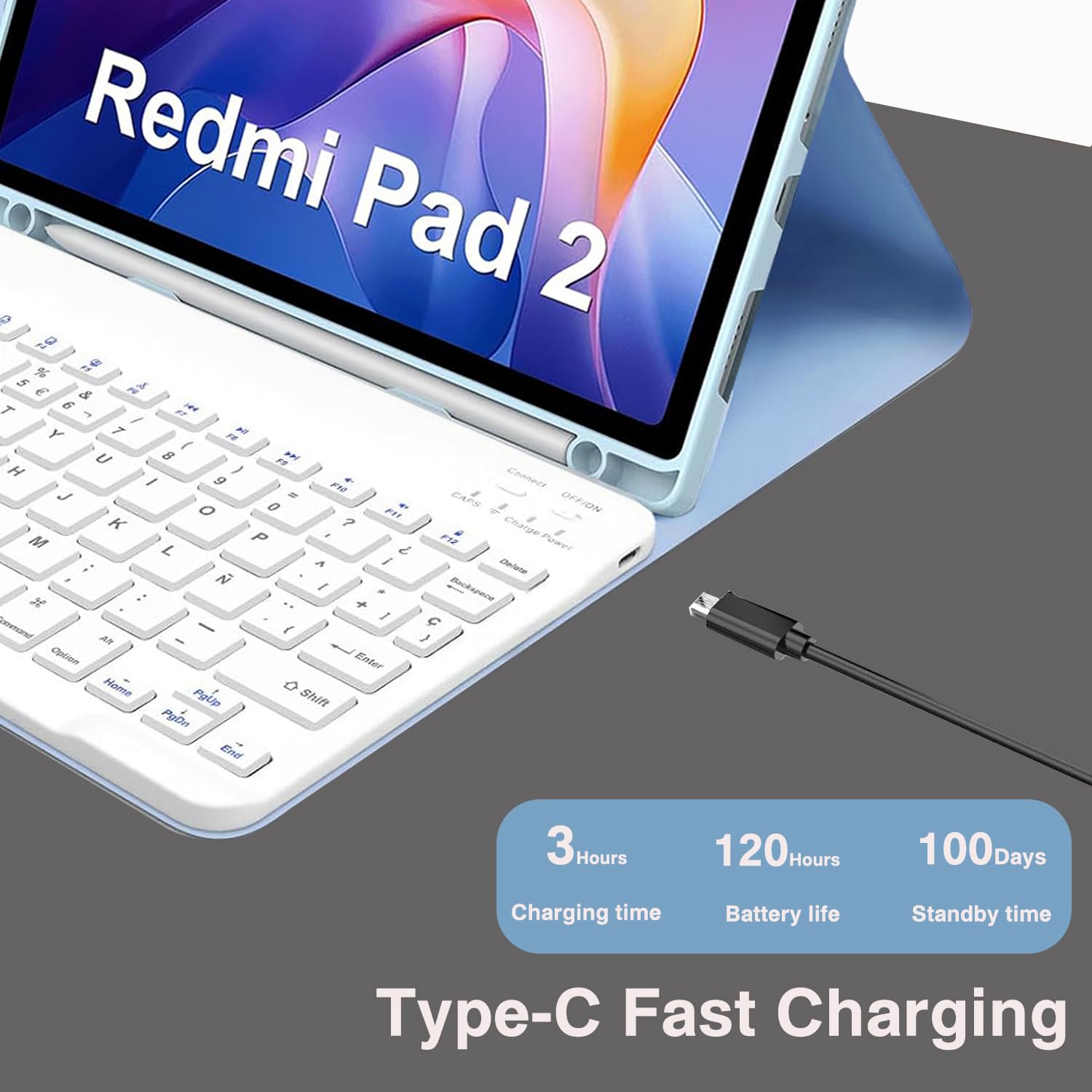 XUWUKU Funda Teclado para Xiaomi Redmi Pad 2/ Redmi Pad SE 11 Pulgadas, QWERTY Español Ñ, Funda con Teclado Bluetooth Magnético Desmontable para Xiaomi Redmi Pad 2 11 Pulgadas 2025, Azul