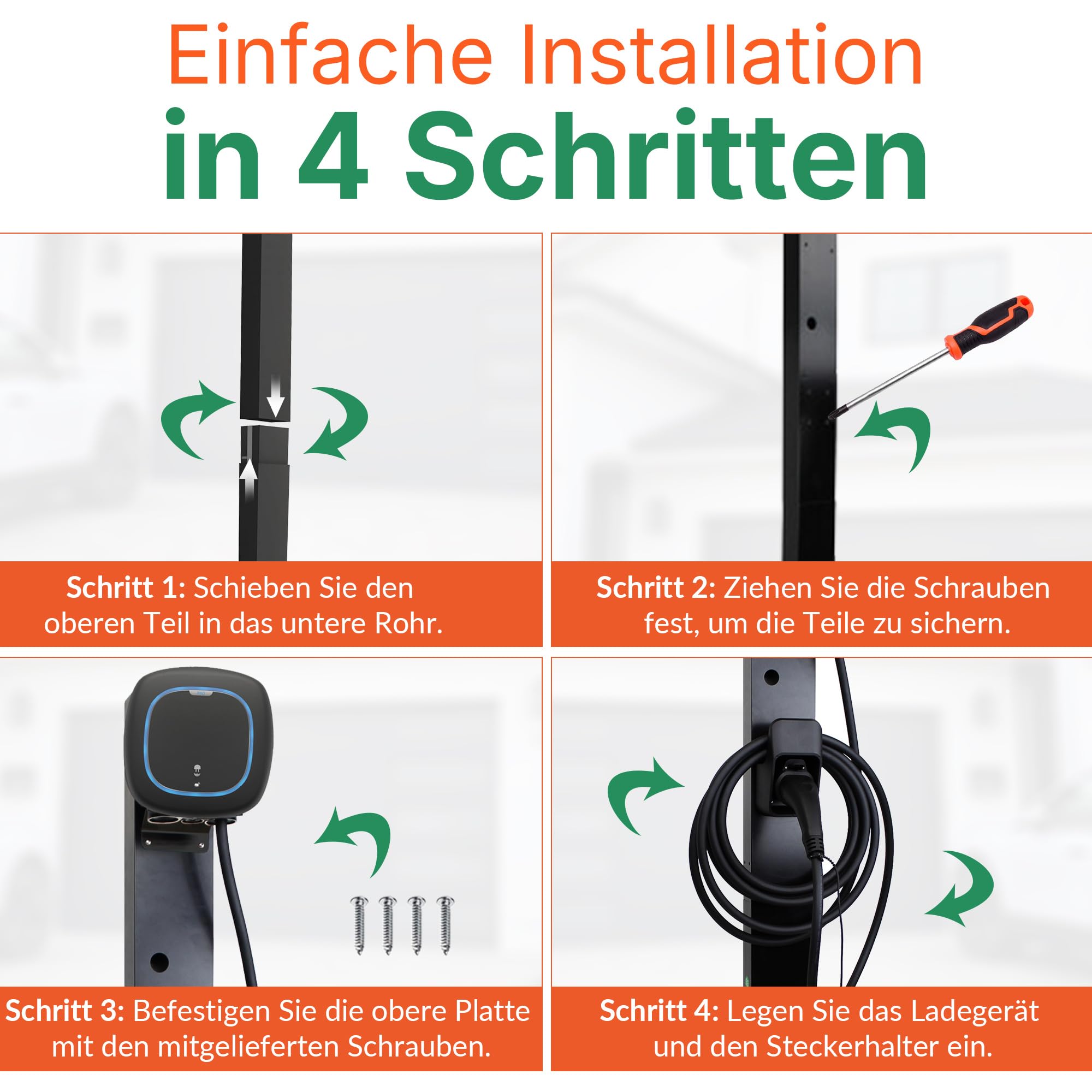 LDY Wallbox Standfuß für Wallbox Pulsar Pro, Freistehende Installation für Einfahrt oder Parkplatz, Für den Außenbereich, Metall Standfuß mit Steckerhalter