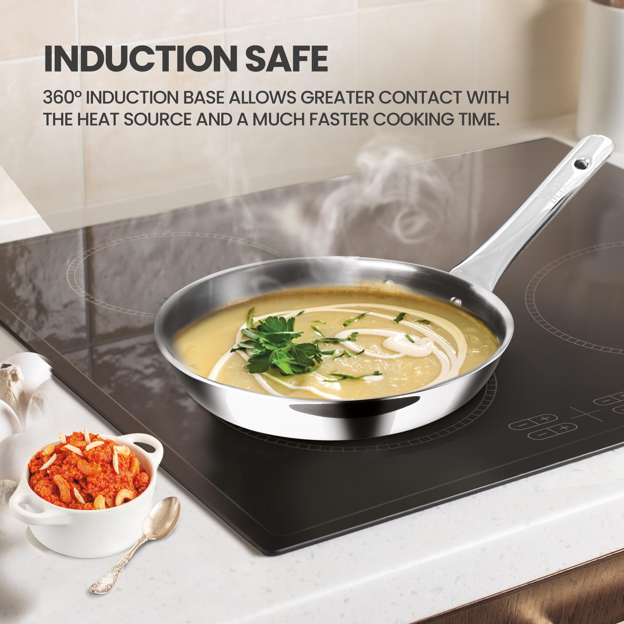 Milton Pro Cook Induction Cookware & Gas Stove Friendly Triply Stainless Steel 4Pc Cookware Set | Tea Pan 16 cm | Fry Pan 22 cm | Kadai with Glass Lid 24 cm | Even & Fast Cooking | 3 Years Warranty 4