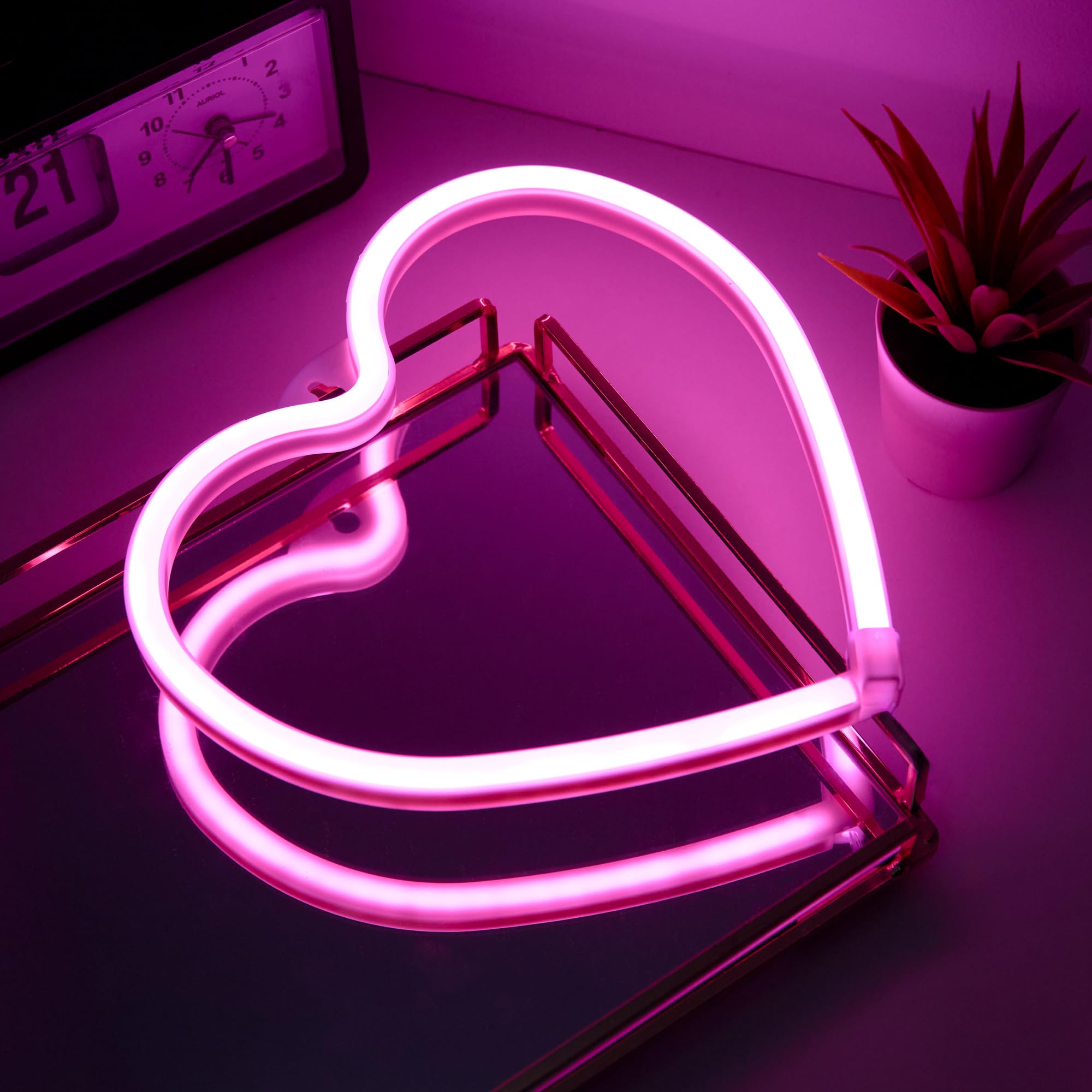 Confezione Da 2 Insegne Al Neon a Forma Di Cuore, Luce Al Neon a LED Rosa E Luce