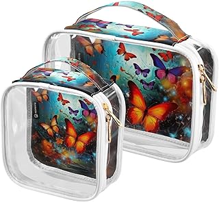 2Pcs Butterfly Cosmetic Bags,Clear Makeup Bag...