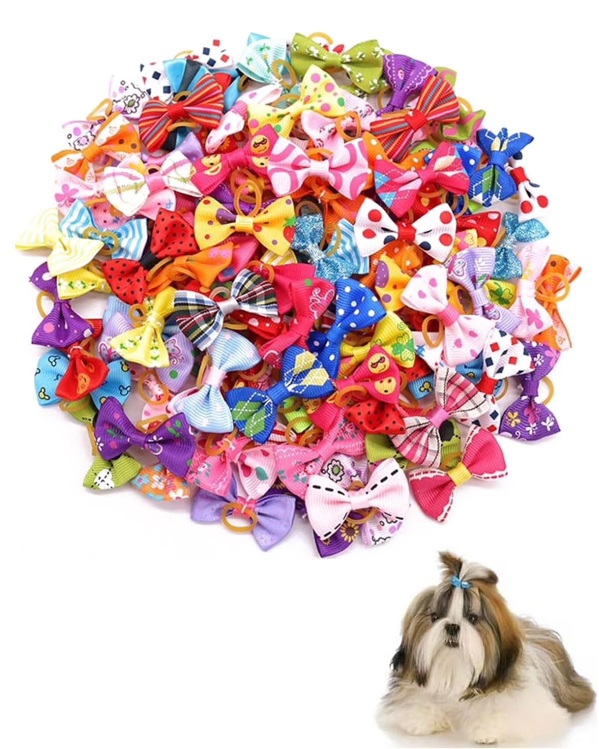 20 pièces Accessoires pour Cheveux de Chien Arc Coiffe, Corde À Cheveux pour Animaux De Compagnie Bowknot avec des Bandes de Caoutchouc pour Petits Chiens, Chats, Couleurs au Hasard