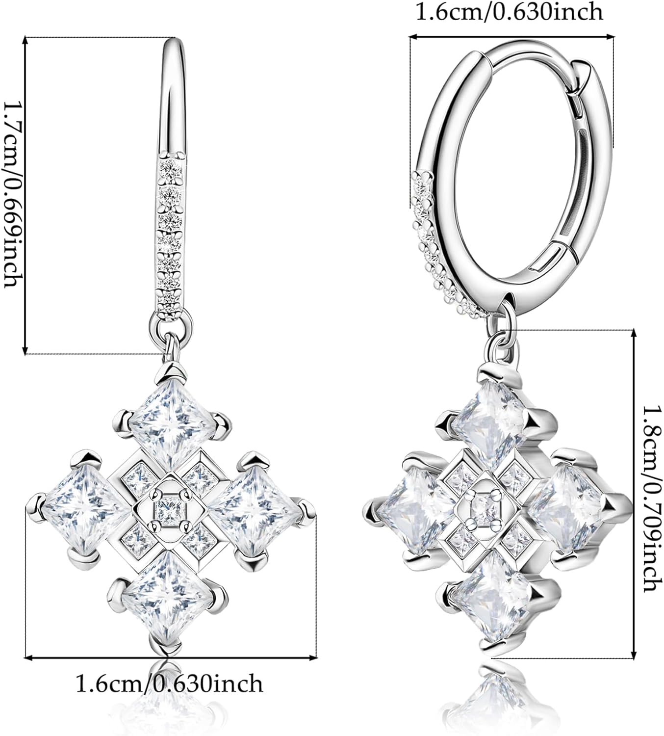 Sterling Silver Trendy Cross Dangle Hoop Earrings Dainty Huggie Hoop Fashion CZ Earring White Gold Plated Hypoallergenic Jewelry for Sensitive Ears Birthday Gift for Women - Image 3