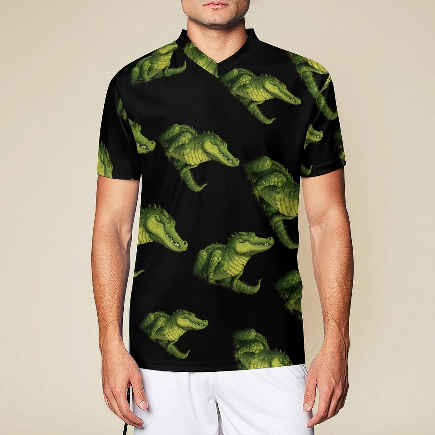 Alligator Mens V Neck Soccer Jersey Quick Dry Breathable Short Sleeve T Shirt Sports Football Tops 6X-Large