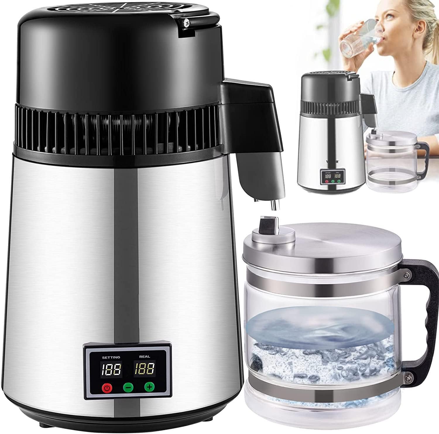 Water Distiller, 4L Distilled Water Maker, Pure Water Distiller with Dual Temperature Displays