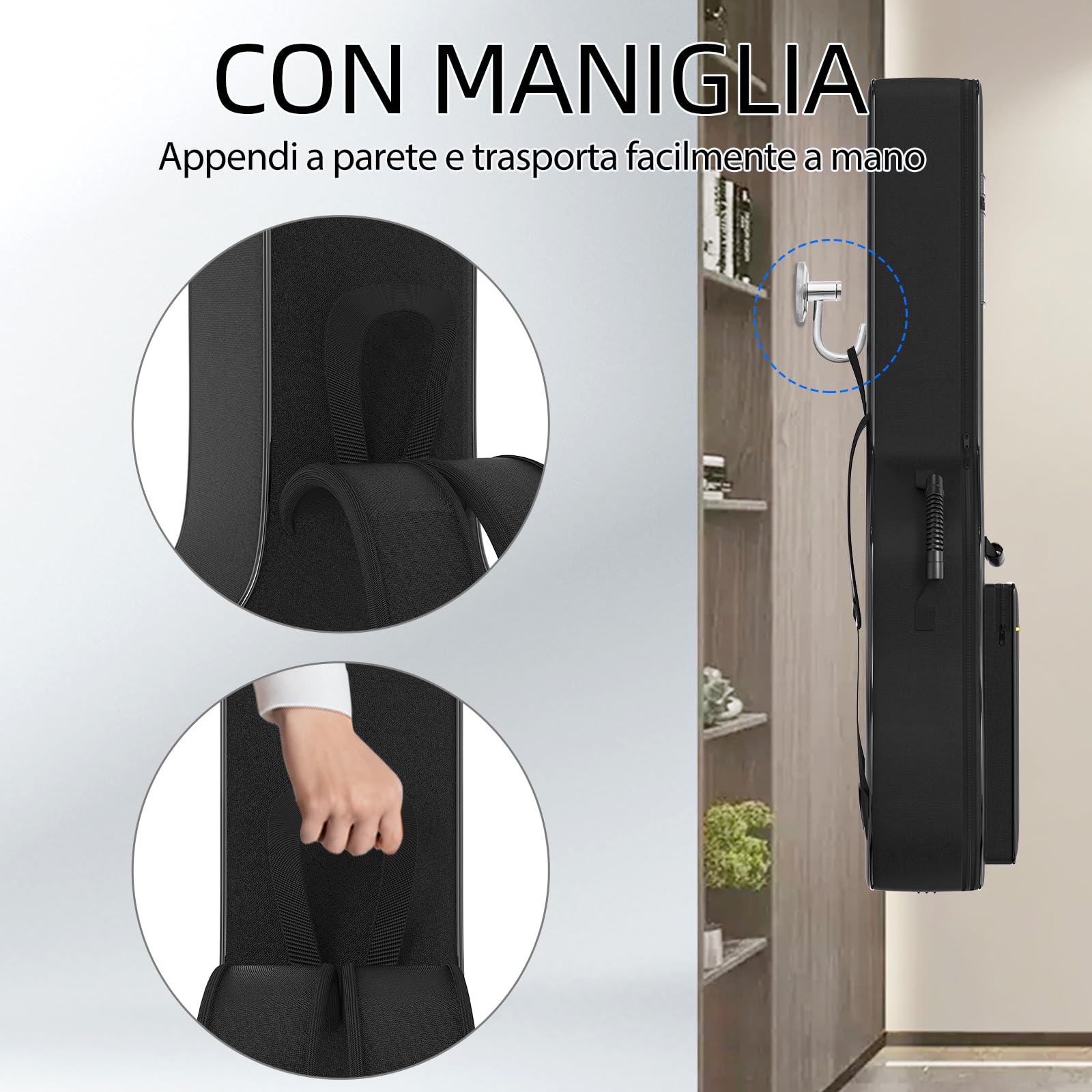 GLEAM Custodia per Chitarra Acustica - Imbottitura da 0,9 cm, per Chitarre da 99-104 cm, Impermeabile, Nera con Anello per Appendino, Borsa per chitarra acustica
