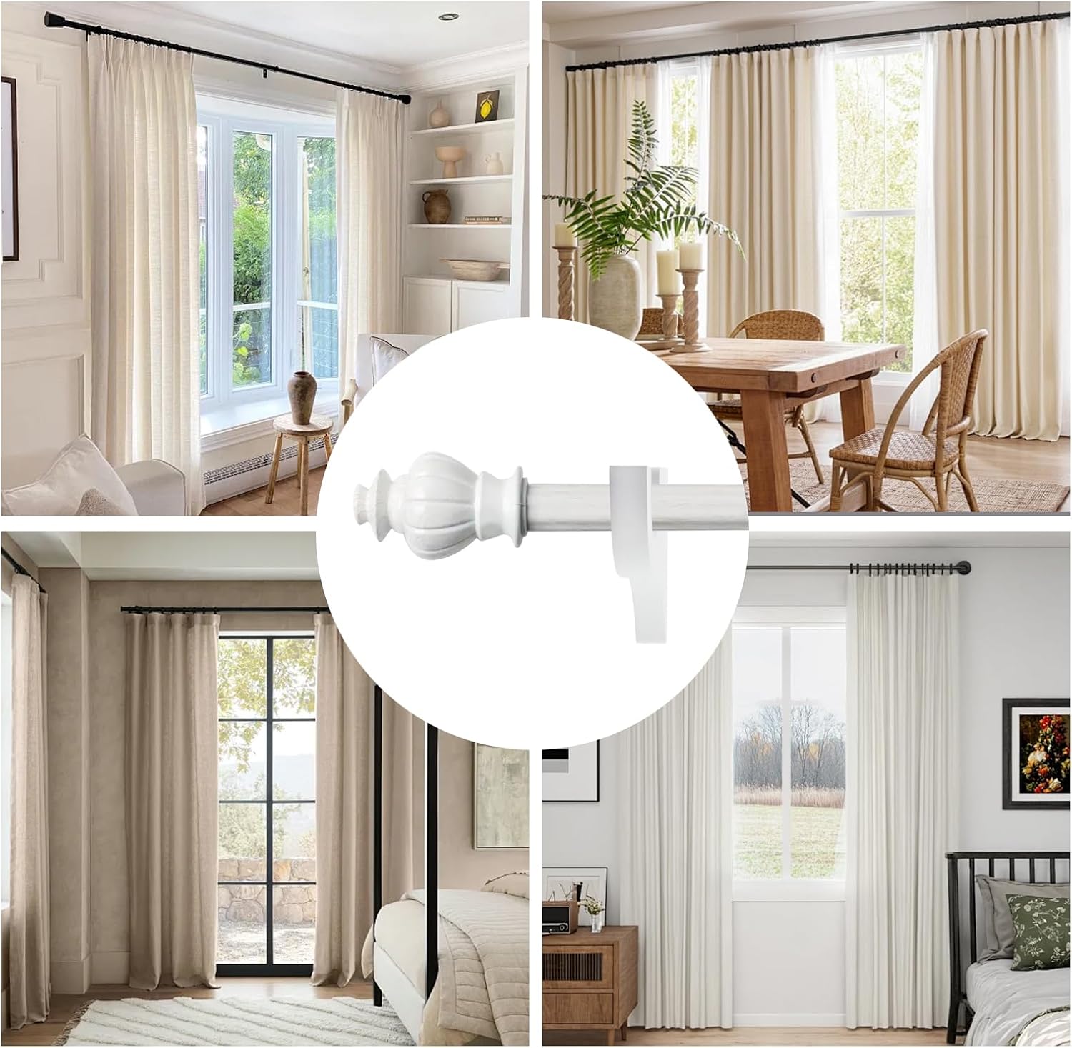 Antrader Wooden Curtain Rod Brackets,Curtain Rod Holder for 2" Pole,Single Bracket for Bathroom/Bedroom/Livingroom,4Pcs,White