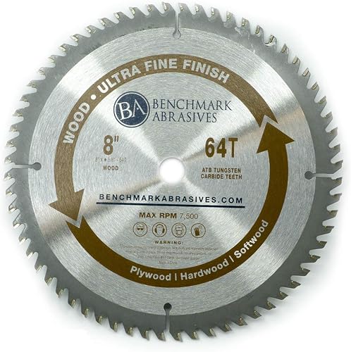 Benchmark Abrasives TCT 8 Inch Circular Saw Blade, Tungsten Carbide Tipped for Cutting, Plywood, Hardwood, Wood Carving, MDF Panel - Small Circular Saw Wood Cutting Tool - (8", 64 Tooth)
