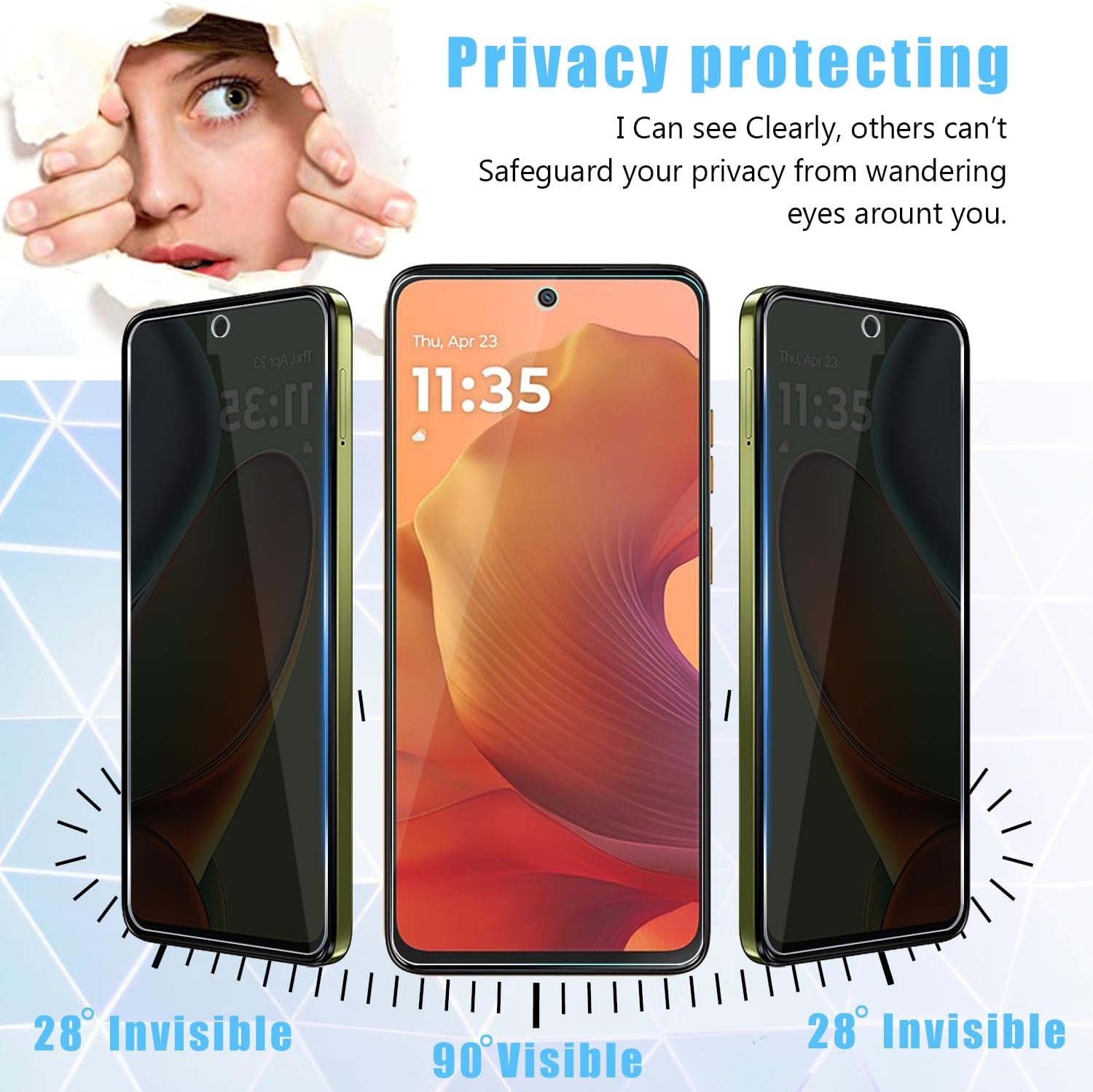 2+2 Pack for Moto G15 (2025) Privacy Tempered Glass Screen Protector and Camera Lens Protector, Anti-Spy 9H Hardness Case Friendly Film for Moto G15 (2025) image 2