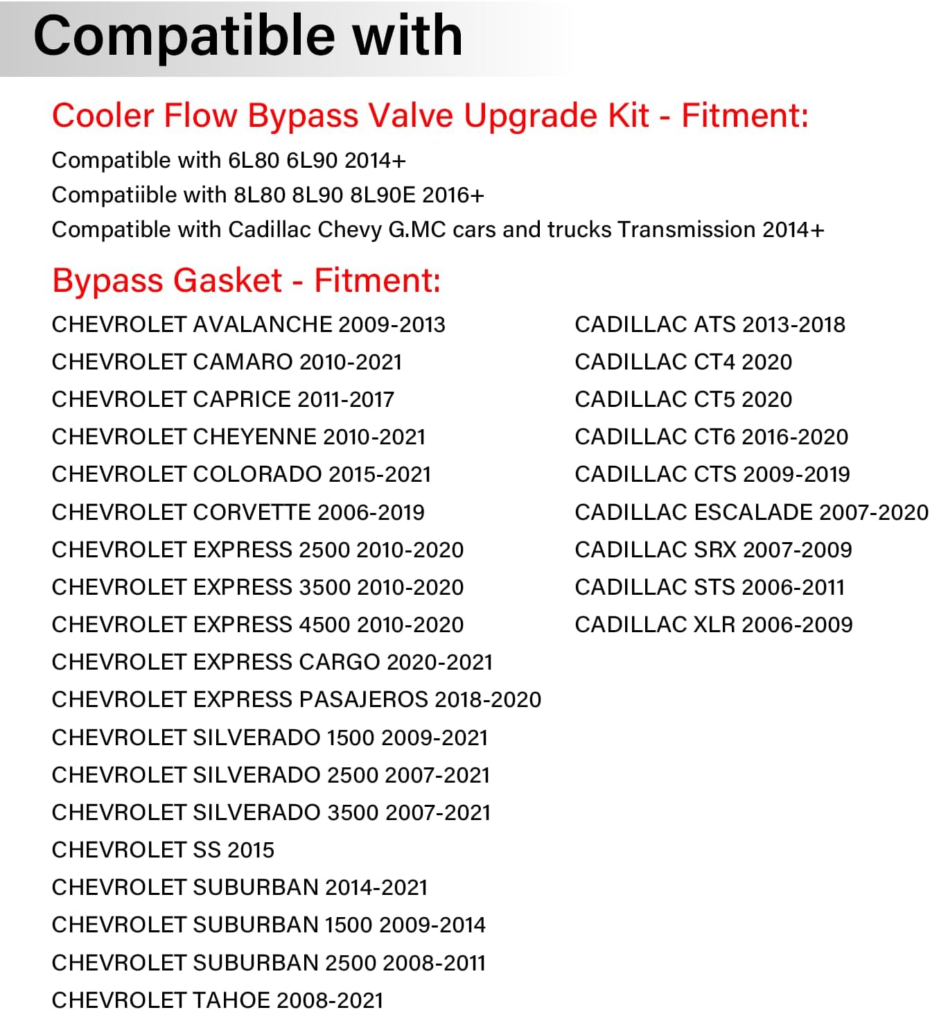 STL010 Cooler Flow Bypass Valve Upgrade Kit, Compatible With Cadillac Chevy Transmission 2014-Up GM 6L80 6L90, 2016-Up 8L90 8L80 8L90E, Transmission Cooling System With Bypass Gasket