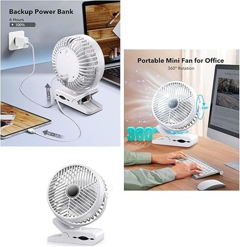 Miniatura 4 de Ventilador portátil de clip de 10000 mAh recargable con batería - Escritorio silencioso de 3 velocidades y ventilador de abrazadera para cochecito,