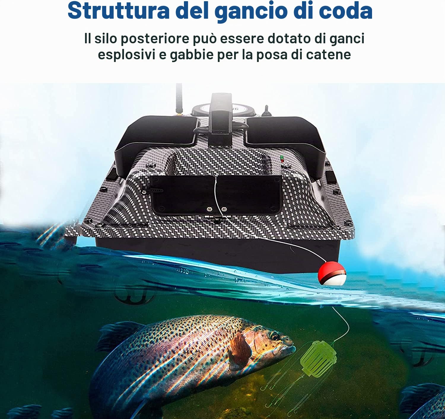 Barca Telecomandata Pesca con GPS, 500M Barca Esche da Pesca, Barchino Carpfishing con Luce Notturna a LED e Doppio Motore, Adatto per Uso Notturno e Nuvoloso, Carico 2kg