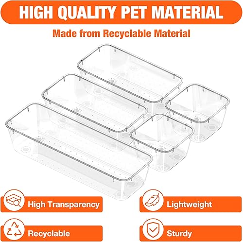 Miniatura 2 de ValueMax Juego de 9 organizadores de cajones de plástico transparente con almohadillas antideslizantes, organizador de cajones de escritorio de 3