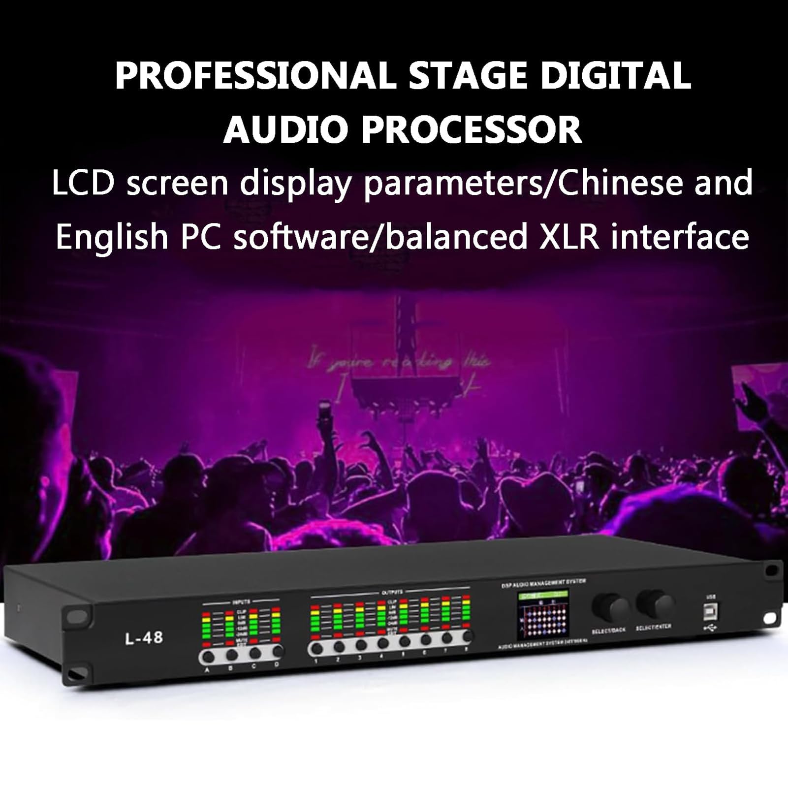 Procesador de audio digital, efecto karaoke de 32 bits, pantalla LCD, 16 modos prealmacenados, compatible con todos los micrófonos, escenario de rendimiento y reverberador de conferencias