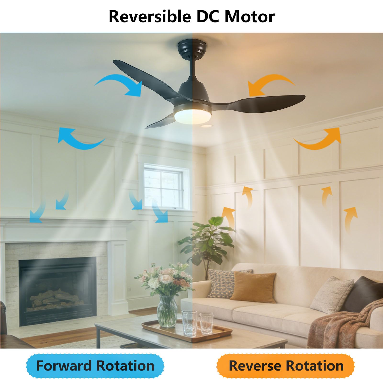 Ventilador de Techo Moderno Negro con luz, silencioso, Regulable, con Control Remoto Inteligente/App/Voz, 6 velocidades, Ideal para Dormitorio, Comedor y Sala de Estar.