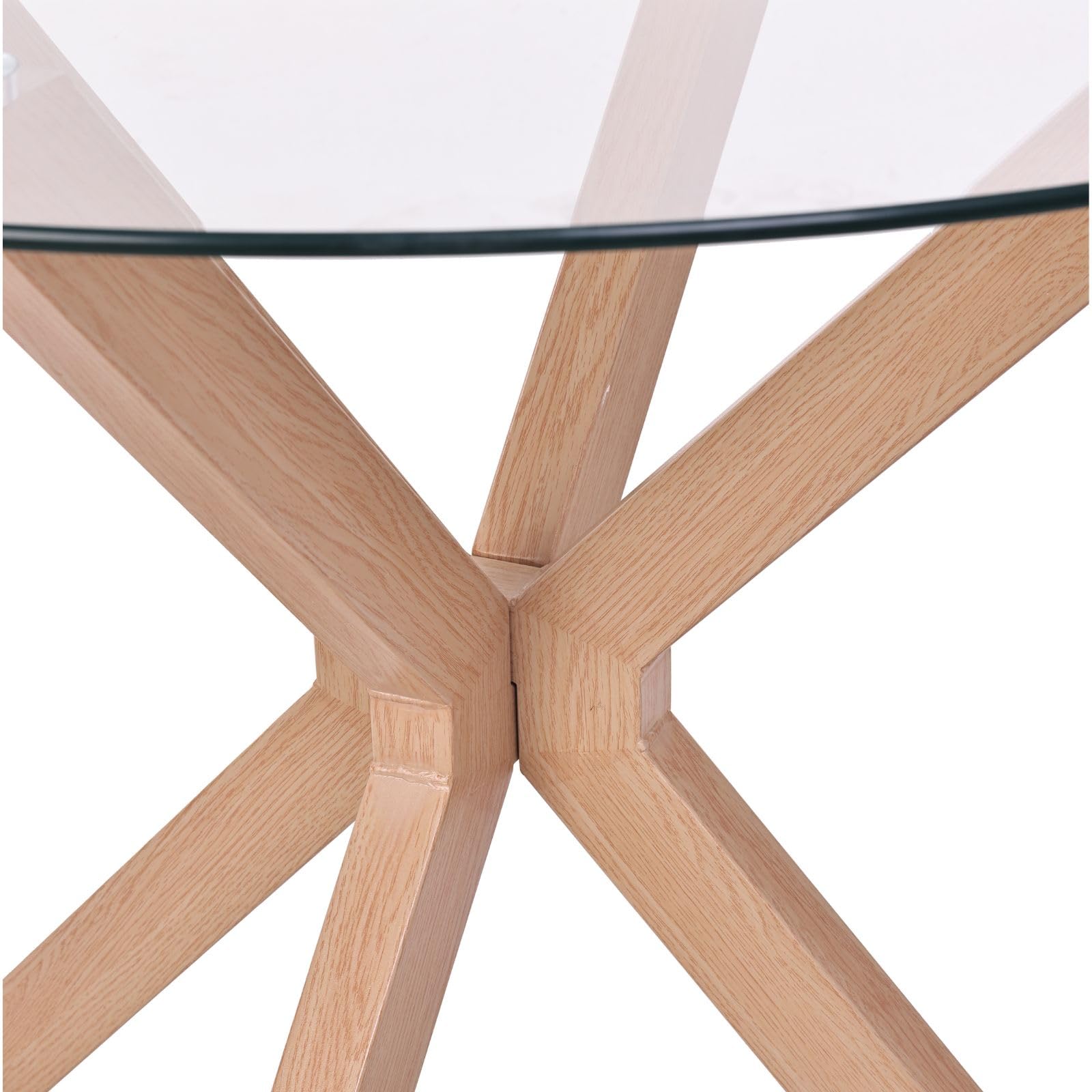 Mesa Redonda Comedor - Patas Metálicas Acabado Efecto Madera - Mesa Comedor Redonda de 100 cm. Diámetro - Mesa Comedor Cristal Templado 8 mm. de Grosor