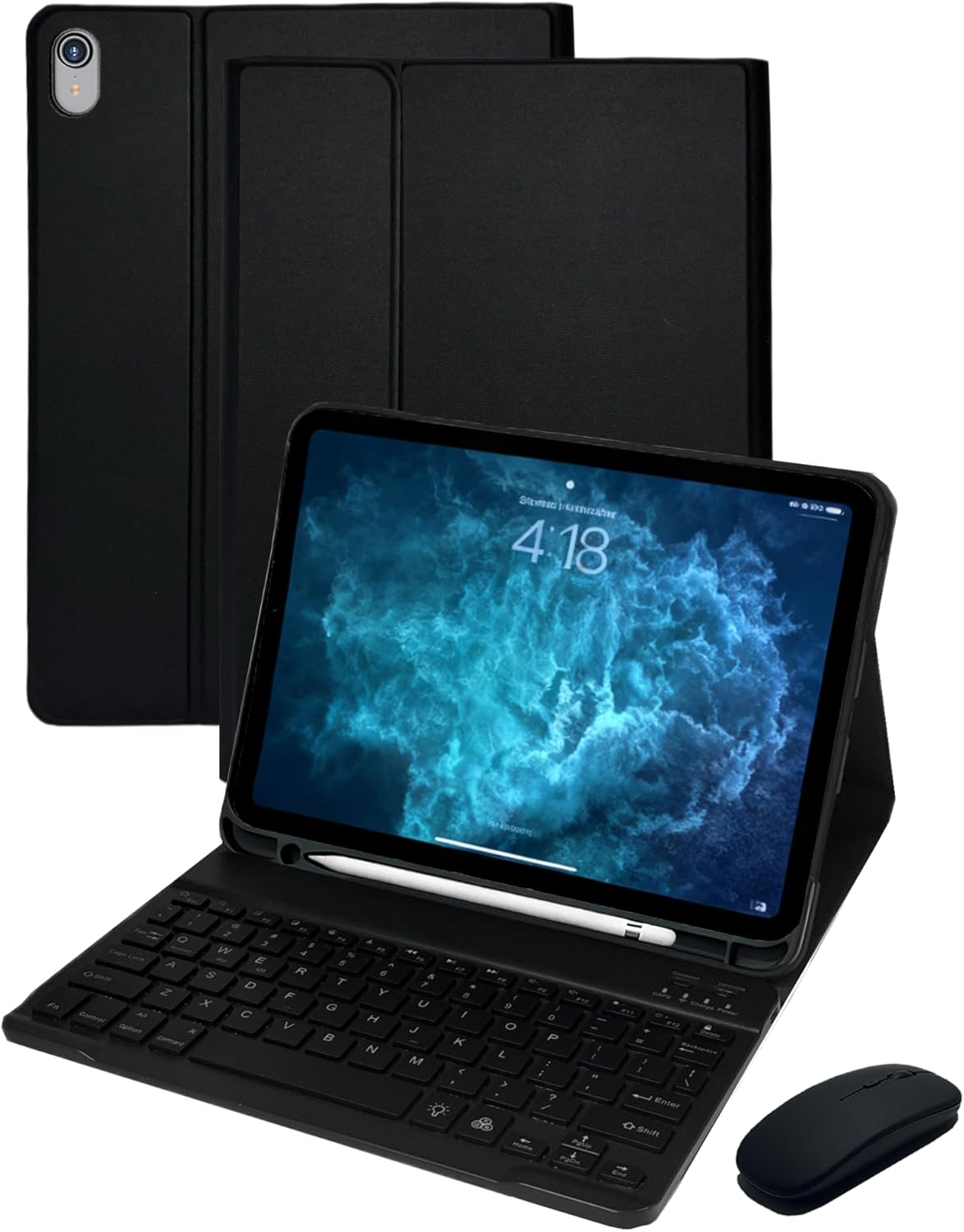 for iPad A16 and 10th Generation Case with Keyboard and Mouse, 7 Color-Changing Keys Board Folio Cover with Pencil Holder Teclado for iPad 11 inch 11th 2025 and 10.9 inch 10 Gen 2022 (Black)