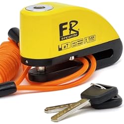 Alarma Moto Pilas FR SECURITE FR7Y Candado Moto Disco Alarma 110dB, Accesorios Cable Recordatorio 1.5m, Bolsa, Pinza Antirrobo Moto, Antirrobo Moto Disco Freno 7mm Universal Motocicletas Scooters Bicicletas