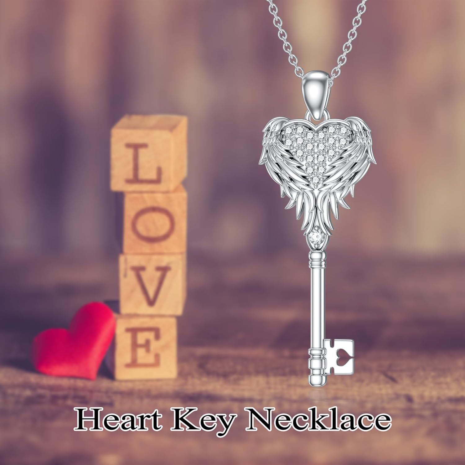 LONAGO Heart Wing Key Necklace Heart Key Pendant Neklace with Wings Jewelry Gift for Women - Image 5