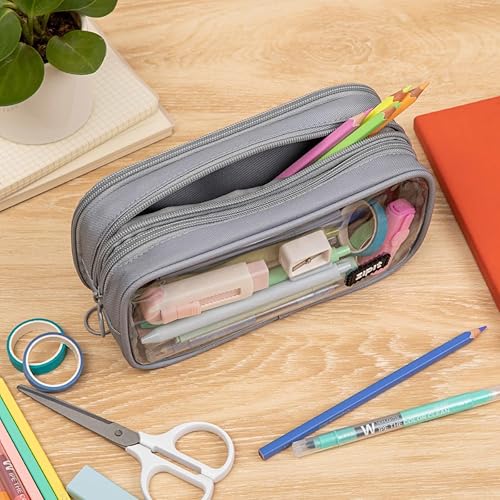 Vista 5 de ZIPIT Estuche medio y medio para lápices, bolsa con cremallera de 3 compartimentos para la escuela, bolsa de papelería para adolescentes, niñas