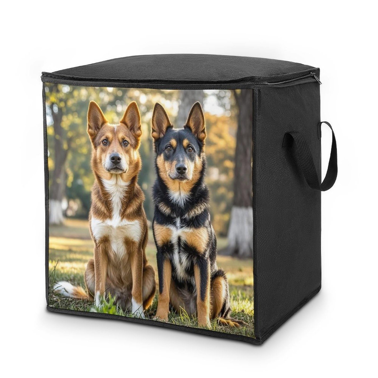 70L Dogs Sitting Together Storage Bag With Zipper Closet Organizers with Handle for Home Storage Organizer for Blankets Quilts Clothes Comforter Bedding And Pillows