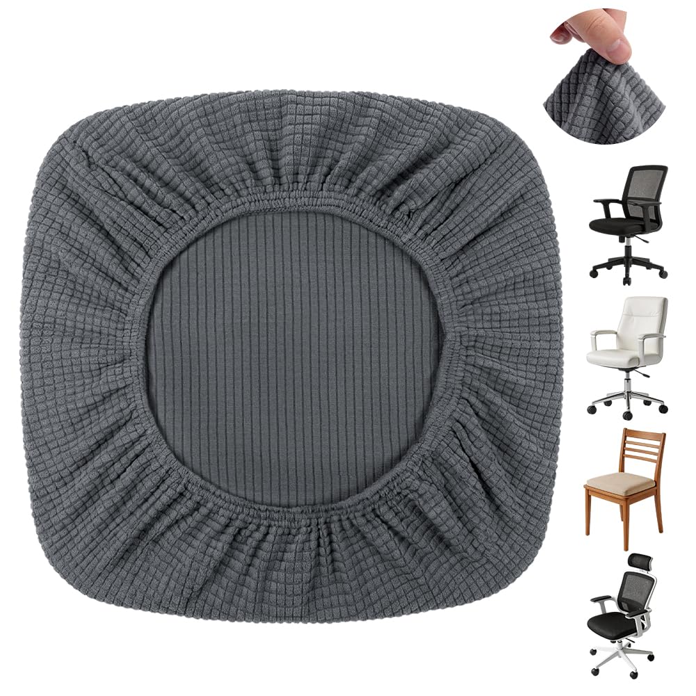 Alaoo High Stretch Dining Chair Seat Cushion, 1Pcs Office Covers Seat Cover, Stretch Seat Cover, Anti-dust Seat Protector for Dining Room, Kitchen, Deep Gray