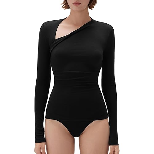 SUUKSESS Modal Cashmere Long Sleeve T Shirts for Women Ultralight Fall Fashion 2025 Trendy Asymmetric Neck Casual Tops