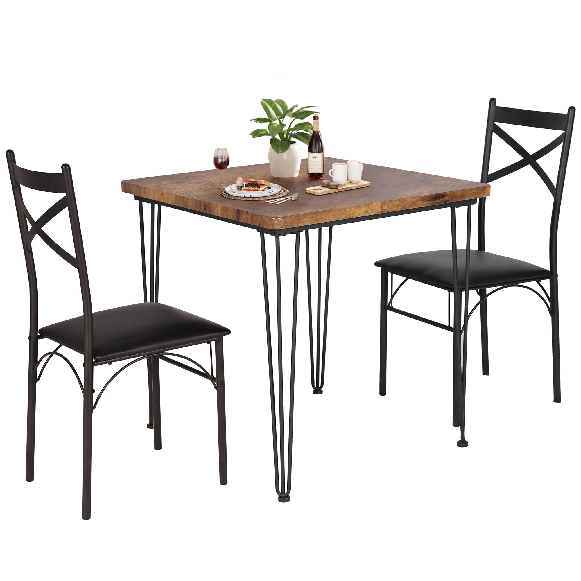 VECELO 3 Piece Dining Table Set for 2, Kitchen Table Set with 2 Chairs for Small Space, Space-Saving and Modern Design, Apartment, Easy to Assemble,