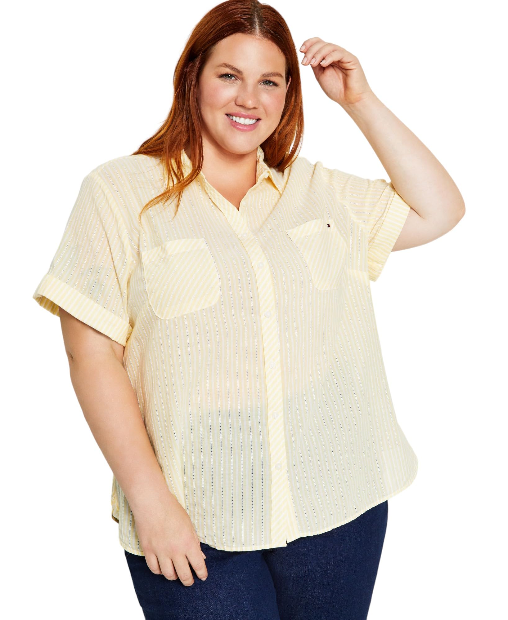 Tommy Hilfiger Top Dobby de algodón a rayas con botones para mujer
