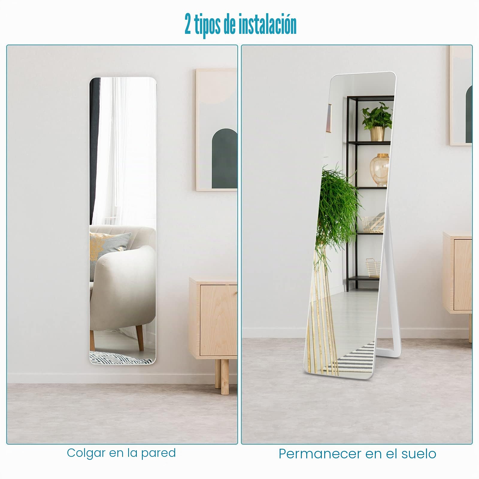 GOPLUS Espejo de Pie Cuerpo Entero de Madera 155 x 37 cm, Espejo de Pared Rectangular para Puerta, Espejo de Longitud Completa, Protección Antiarañaza, Estilo Moderno, para Salón Dormitorio Baño