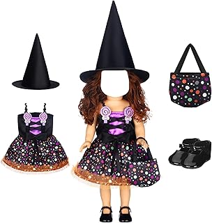 Halloween 18 Inch Doll Clothes and Accessories Dolls Halloween Costumes Doll Dress Hat Shoes and Halloween Bag Halloween Doll Clothes Outfit for Most 18 Inch Dolls (Cute Style)