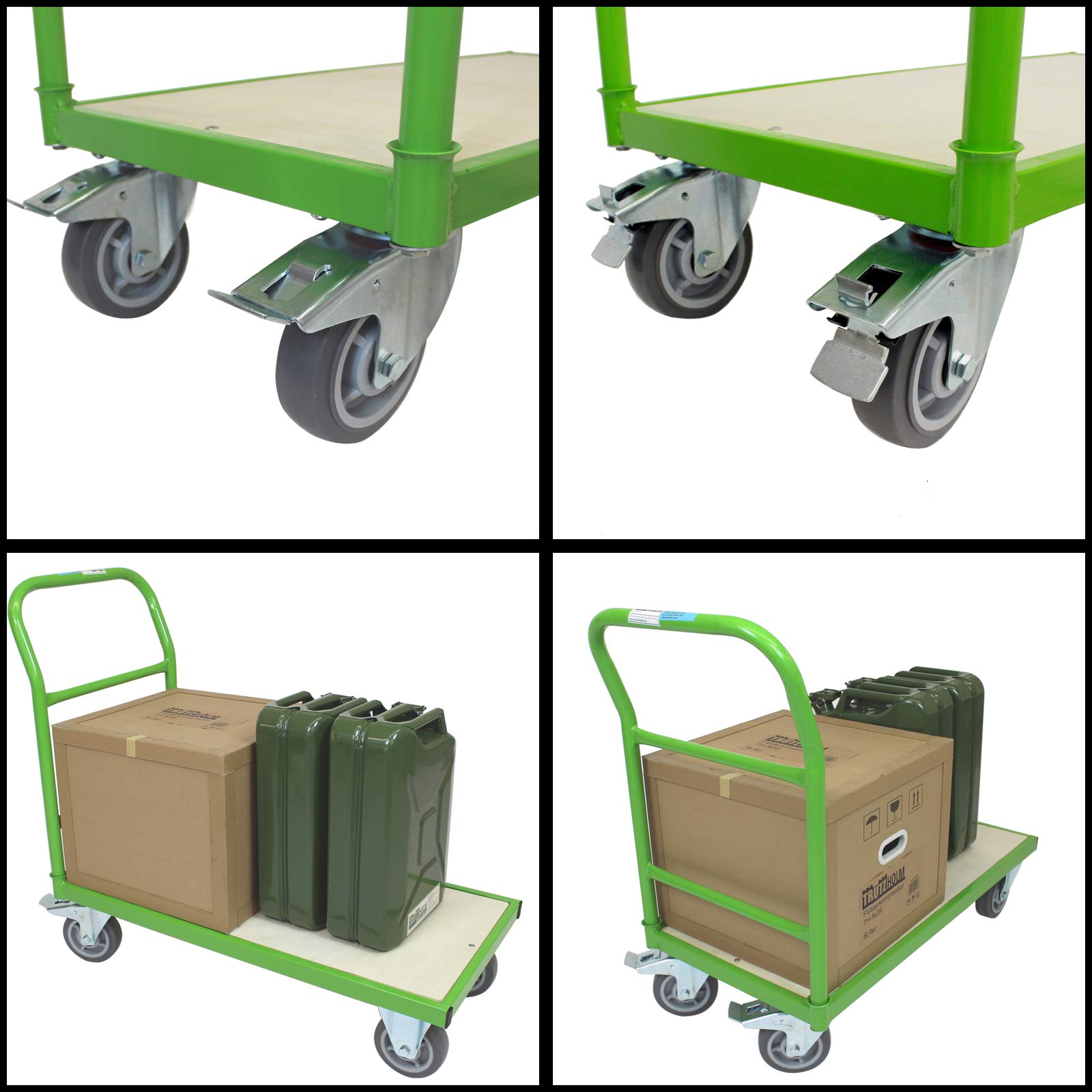 TRUTZHOLM Plattformwagen mit Feststellbremsen | 500 kg | 100 x 52 x 95 cm | Transportwagen Griff abnehmbar | Handwagen Magazinwagen Wagen