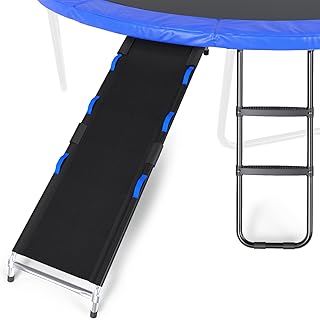 Trampoline Ladder and Slide Kit, Universal Step Ladder with Non-Slip Safety Tape, Easy to Climb Trampoline Accessories for Kids, Attachment for 10 12 14 15 16ft Trampolines (Black & Blue)