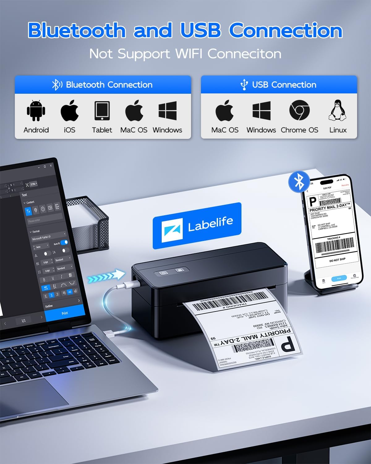 Asprink Shipping Label Printer, Bluetooth Thermal Label Printer for Small Business & Shipping Packages, 4X6 Wireless Thermal Printer Compatible with Android, IOS, Windows, Mac, Ebay, USPS, FedEx, Etsy