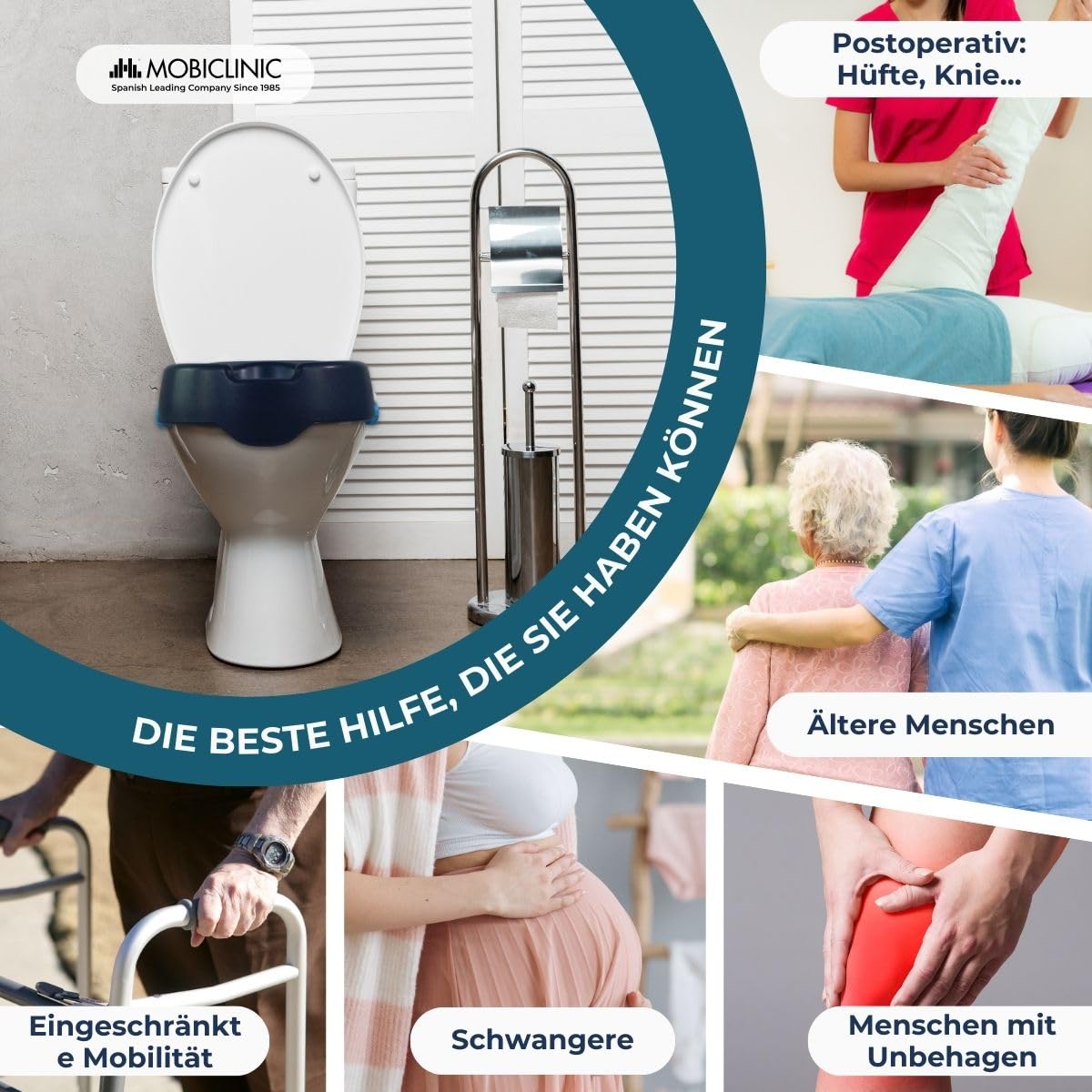 Mobiclinic®, Toilettensitzerhöhung, Río, Europäische marke, Wc sitzerhöhung, Toilettenaufsatz für senioren, Toilettenhilfe, Weich, 11 cm hoch, Blau
