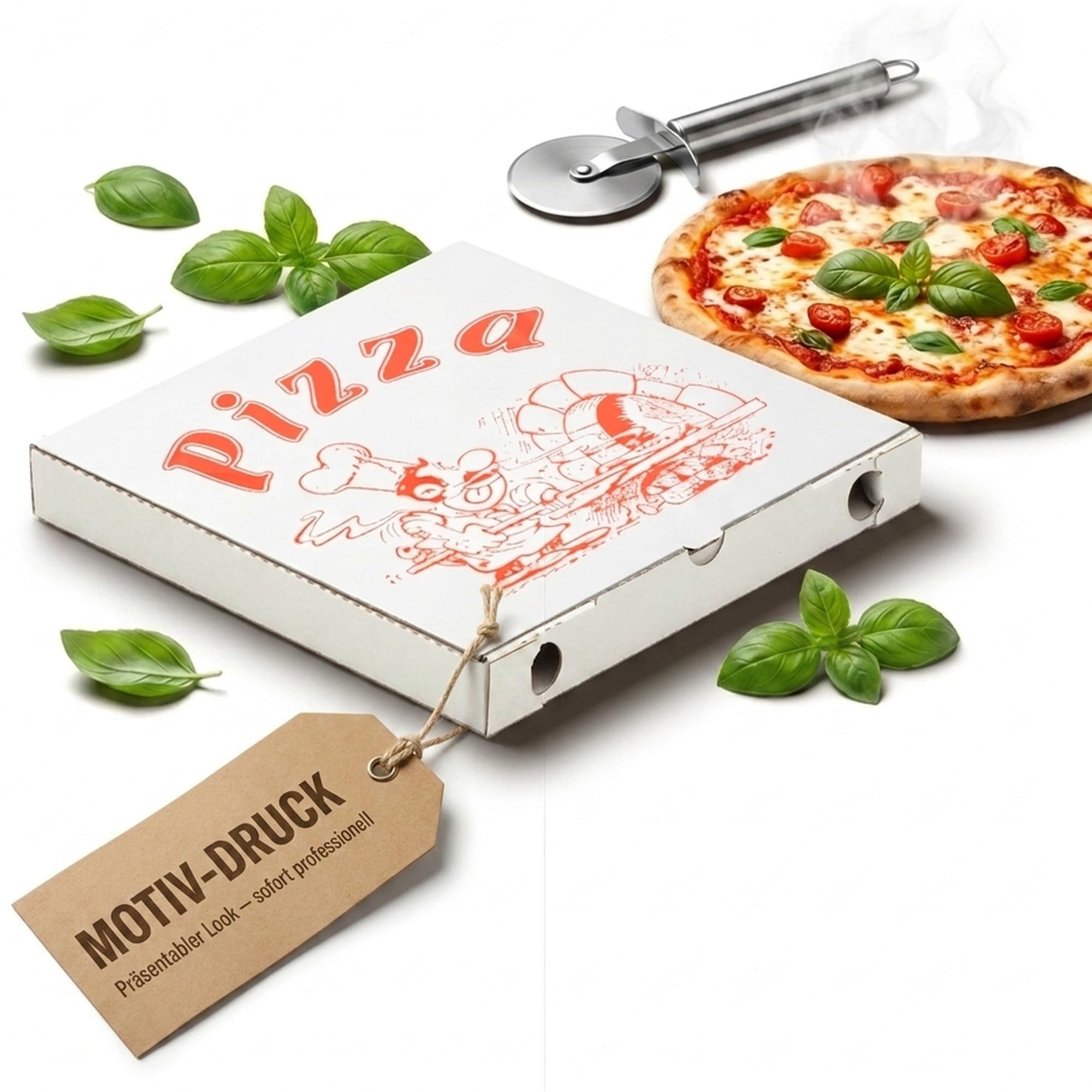 KK Verpackungen® Pizzakartons | 1000 Stück, 24x24x3 cm, Pizzaboxen Cuboxale mit Motiv | Hochwertige Pizzaschachteln
