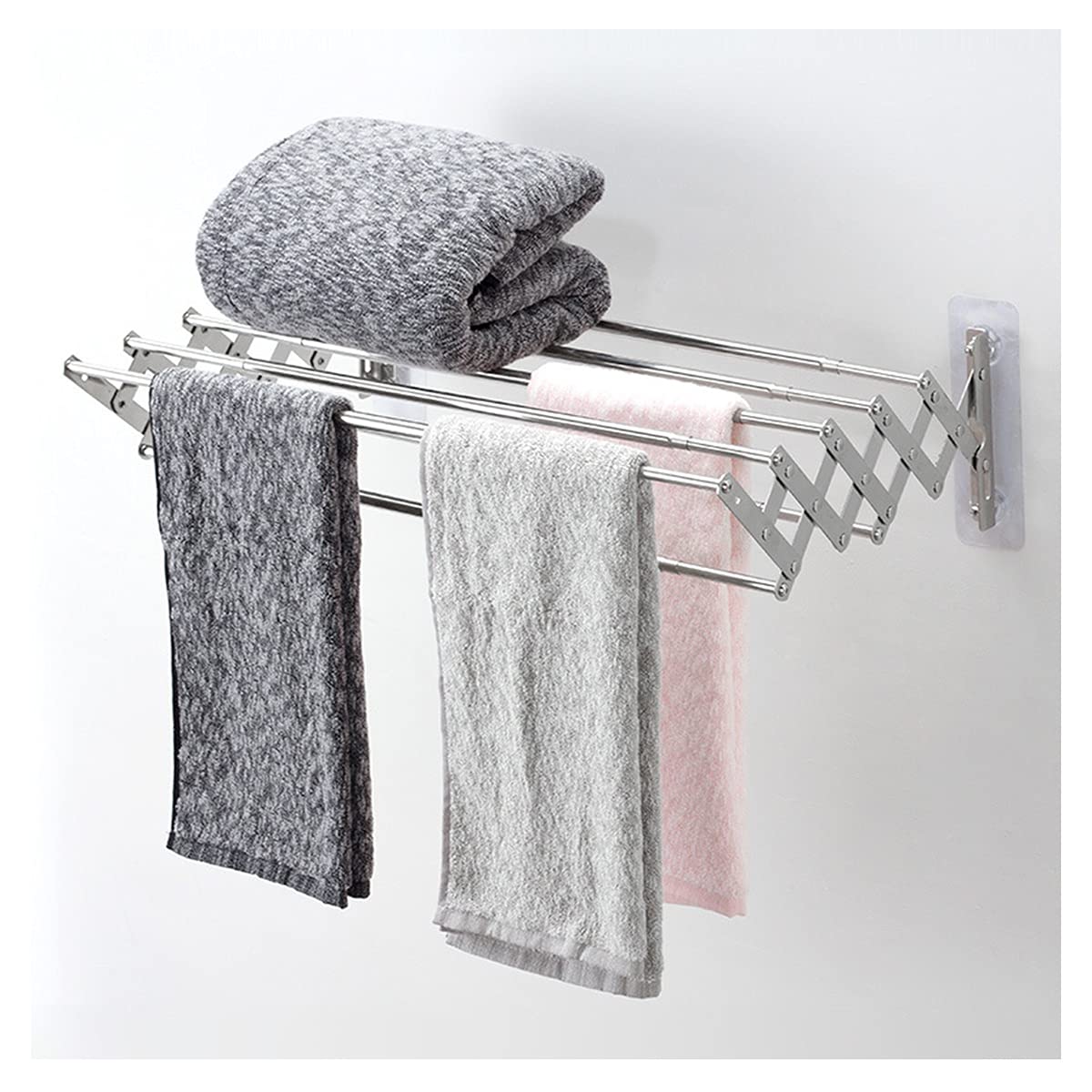 ZCXBHD Wall Mounted Towel Bar Towel Rack Stainless Steel Wall Hanging Rack  Balcony Bathroom Rack Multi-layer Activity Telescopic Folding Towel Shelf