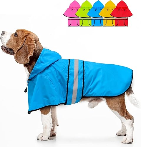 Dolitego Impermeable ajustable impermeable para perros, chaqueta reflectante para perros con capucha, abrigo ligero para lluvia para perros