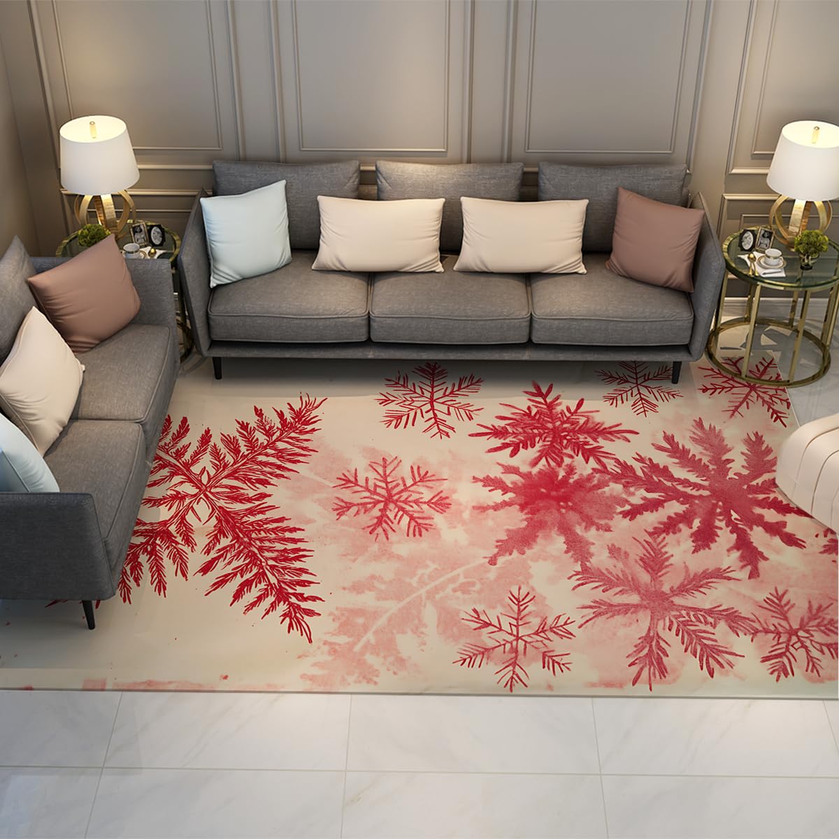 Tapis salon beige 200x300 art moderne tapis fin nordique motif flocons encre
