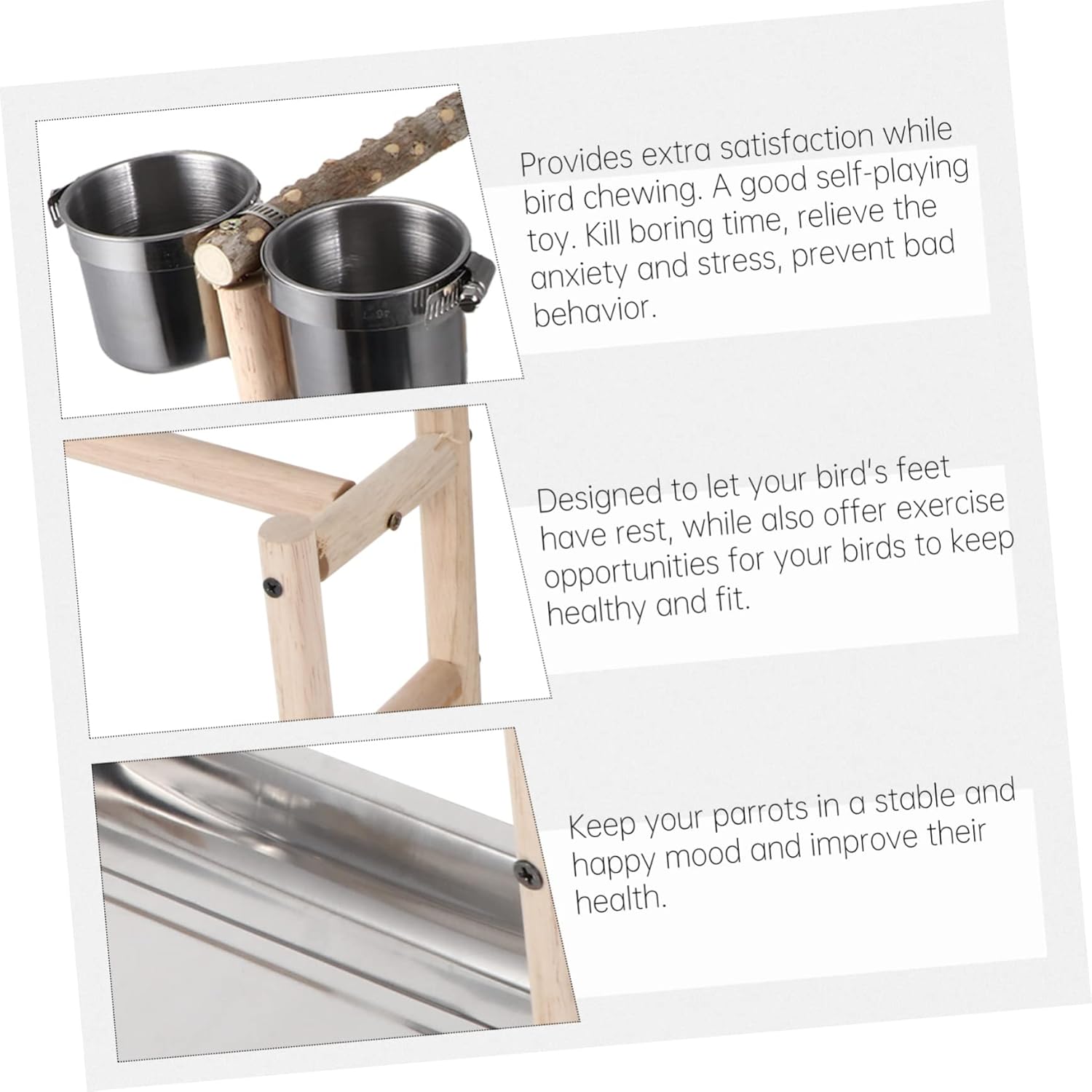 1Pc Stainless Steel Parrot Play Stand with Bird Food Box Durable Bird Ladder for Cockatiels Conures and Birds Easy to Install Essential for Healthy Activity