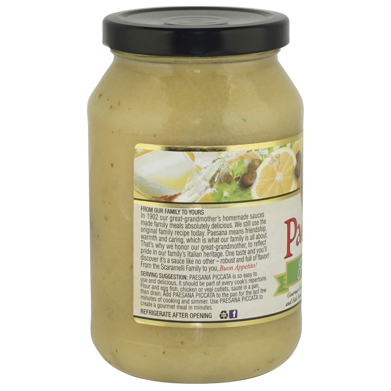Paesana Piccata Gourmet Cooking Sauce Made with White Wine great on Chicken, Veal, Fish, Kosher Dairy. 15.75 oz. Jar - Packed in USA (2 Pack)