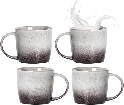 11oz Ceramic Coffee Mugs Set of 4, Gradient Coffee Cup with Handle for Latte, Tea, Cappuccino, Milk, Cocoa, Hot Chocolate, MochaWhite