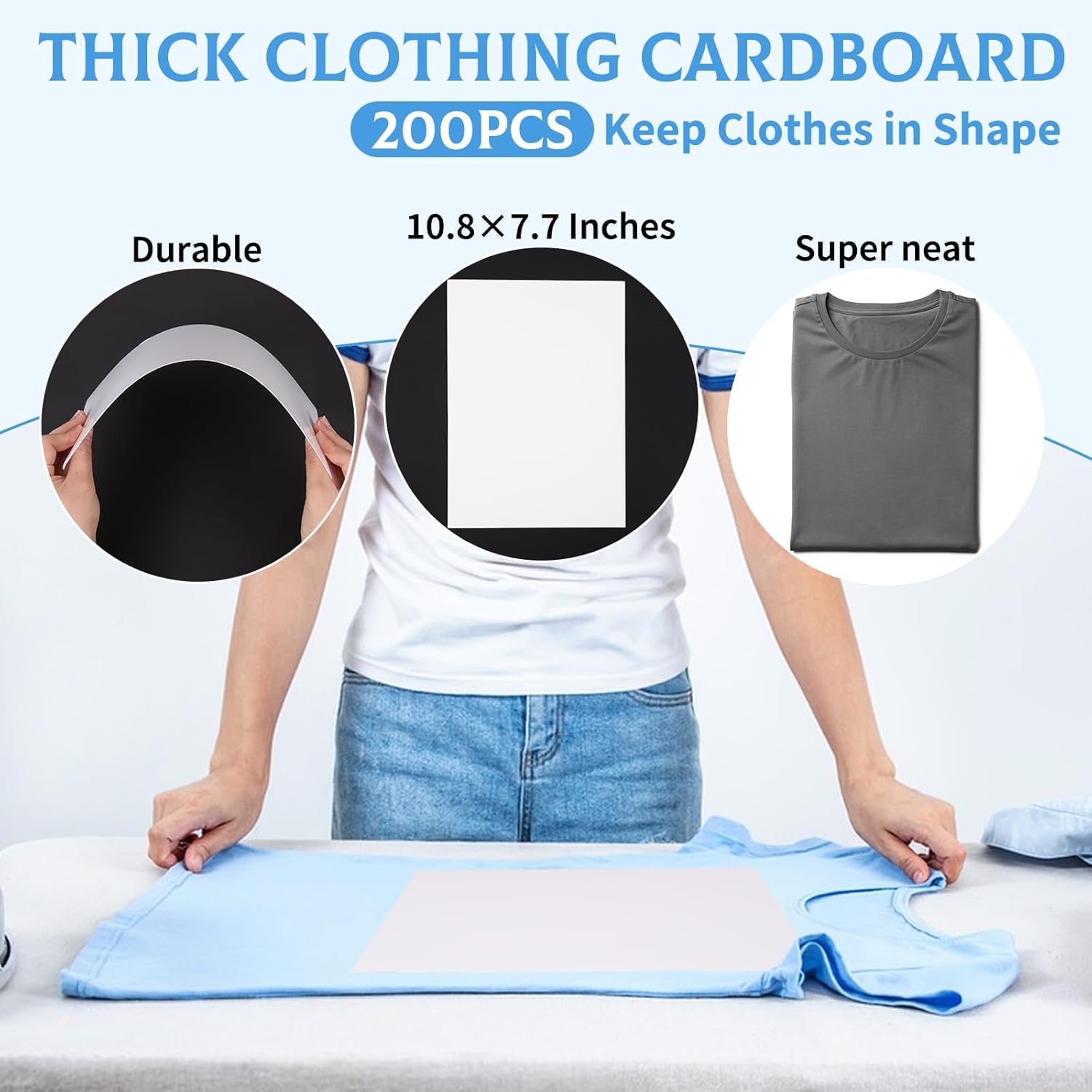 200 Set 10"x13" T-Shirt Packaging Bags with Cardboard Inserts and Clothing Size Stickers, Thick Clear Plastic Cellophane Bags for Shirts, Self-Sealing T Shirt Packing Wrapping Bag for Small Business