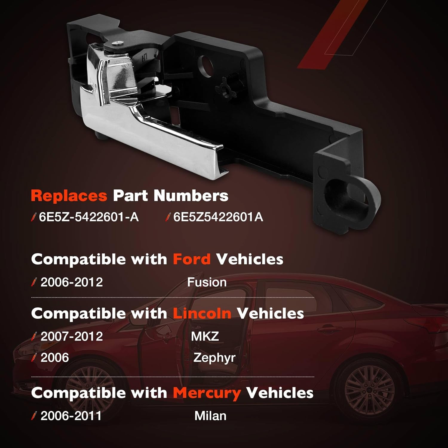 ATRACYPART Upgraded Metal Interior Door Handles Front/Rear Left & Right (4 PCS) – Fit for 2006-2012 Ford Fusion, Mercury Milan, 2006 Lincoln Zephyr, 2007-2012 Lincoln MKZ – Replaces 6E5Z5422601A