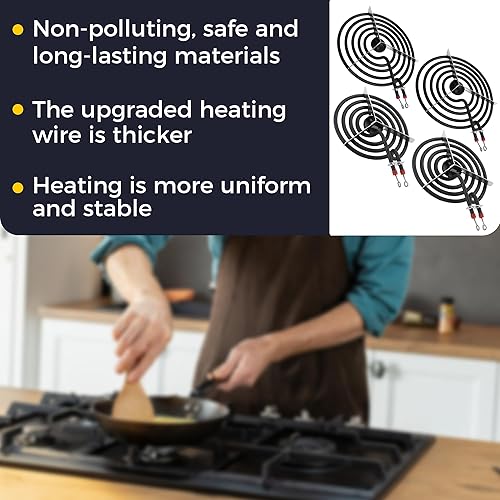 Miniatura 8 de Elemento de quemador eléctrico MP22YA mejorado, 2 piezas MP15YA de 6 pulgadas y 2 piezas MP21YA de 8 pulgadas, juego de 4 unidades de quemadores de