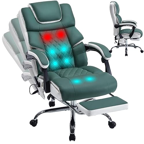 Massage Office Chair 6 Points 500lbs with Footrest,Reclining Leather Desk
